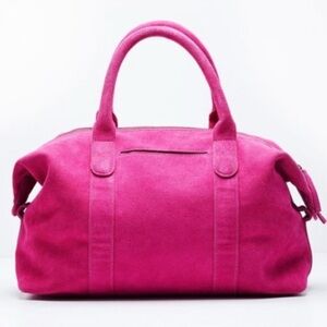 m.i.l.a. Bright Pink Suede Ria Duffle Tote Bag, EUC